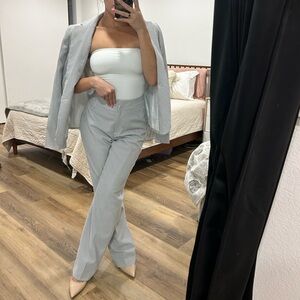 Size 6- Gray/White Stripe & Lined 2 piece set women jacket and pant suit. NWT